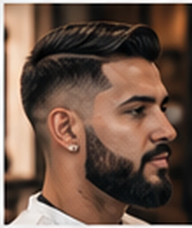 Modelo de barba cheia alinhada com corte masculino